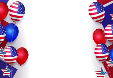 Balonlu ve yıldızlı Amerikan özellikleriyle gösterişli illüstrasyon.