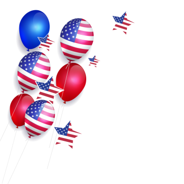 Ayrı tasarım bileşenleri, soyut Amerikan bayrağı taşıyan balon ve yıldızların silueti..