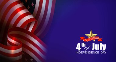 Dalgalı Amerikan bayrağının parıltılı silüetiyle tatil illüstrasyonu.