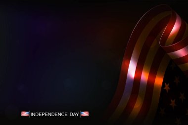 Parlak parıltılı Amerikan bayrağının dalgalı bir siluetinin olduğu bir kartpostal..