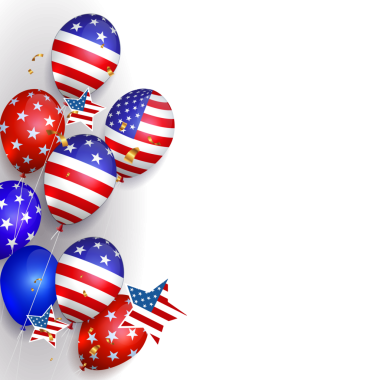 Ayrıcalıklı Amerikan özellikleri, balonları ve yıldızları ile şenlikli kompozisyon.