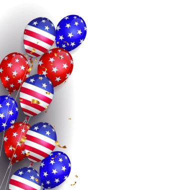 İzole edilmiş Amerikan özellikleri, balonları ve yıldızları ile şenlikli bir illüstrasyon..