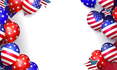 Amerikan özellikleri, balonları ve yıldızları ile şenlikli kompozisyon.