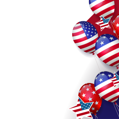 İzole tasarım bileşeni, muhteşem balonların silueti ve Amerikan bayrağı süsü..