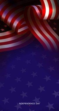 Dalgalı Amerikan bayrak unsurları içeren süslü mavi bir illüstrasyon..