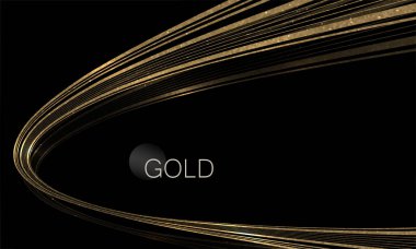 Siyah zemin üzerinde parıltılı, soyut çerçeveli zarif, izole altın yay.