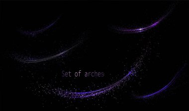 İzole edilmiş zarif tasarım bileşeni, siyah arkaplan üzerinde mor yay kümesi.