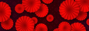 Çin Yeni Yılı. 2026 yılı. Kırmızı fanlar ile kırmızı arka plan zarif desenli.