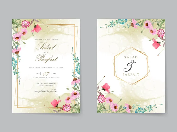 Vackra Vilda Blommor Bröllop Inbjudan Kort — Stock vektor