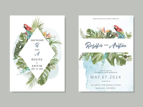 Wedding Invitation Watercolor Floral Tropical — Stock Vector