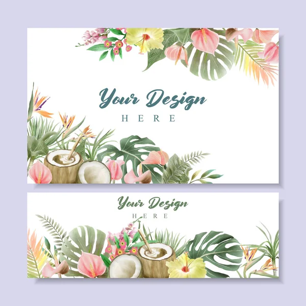 Floral Watercolor Label Collection Set — Stock Vector