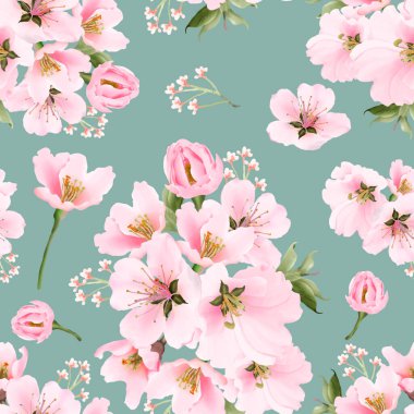 Suluboya kiraz çiçeği seamless modeli