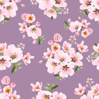 Suluboya kiraz çiçeği seamless modeli