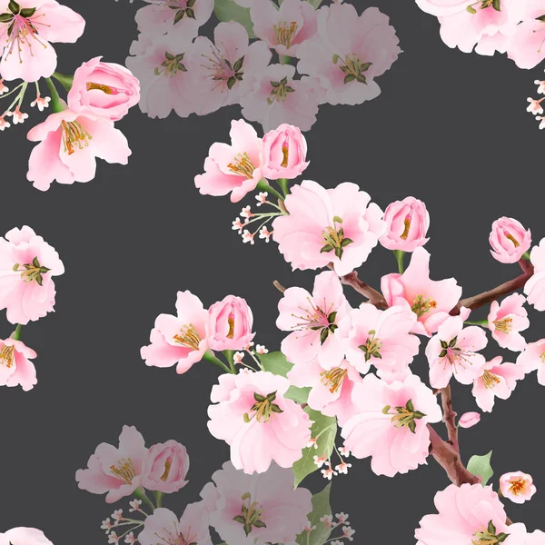 Aquarell Kirschblüten Nahtloses Muster — Stockvektor