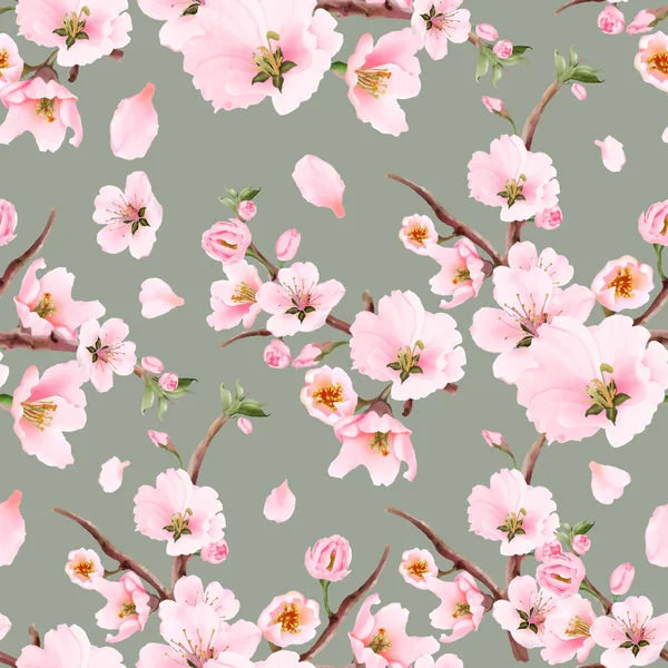 Aquarelle Fleur Cerisier Motif Sans Couture — Image vectorielle