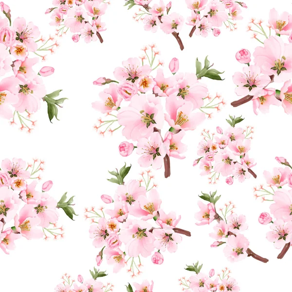 Aquarell Kirschblüten Nahtloses Muster — Stockvektor