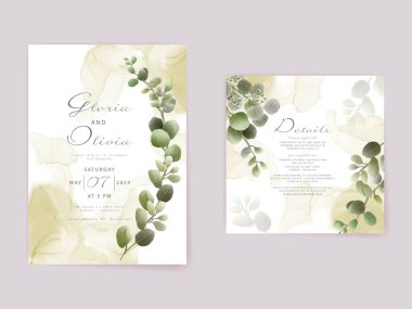 suluboya okaliptüs düğün davetiyesi şablonu