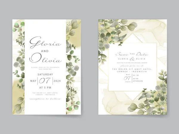Watercolor Eucalyptus Wedding Invitation Card Template — Stock Vector