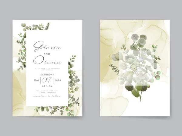 Watercolor Eucalyptus Wedding Invitation Card Template — Stock Vector