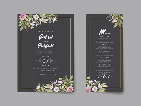 Beautiful Floral Watercolor Wedding Invitation Card — Stock Vector