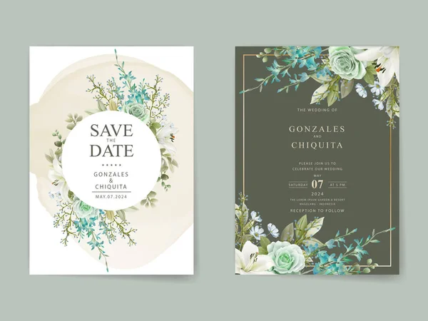 Greenery Floral Watercolor Wedding Invitation Card — Stock Vector