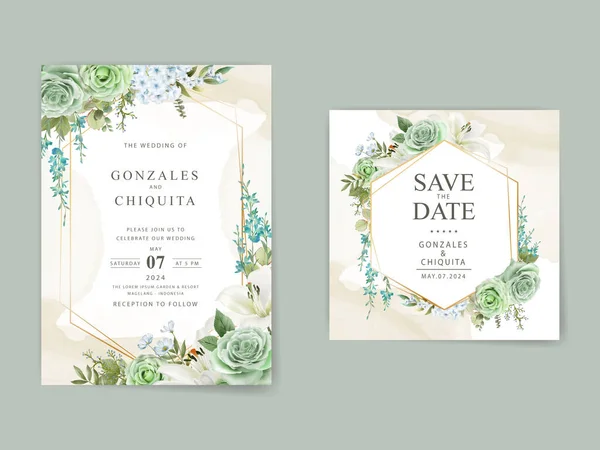 Greenery Floral Watercolor Wedding Invitation Card — Stock Vector