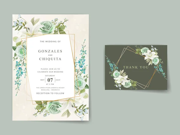 Grün Blumen Aquarell Hochzeitseinladungskarte — Stockvektor