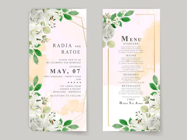 Elegant White Flowers Wedding Invitation Card Template — Stock Vector