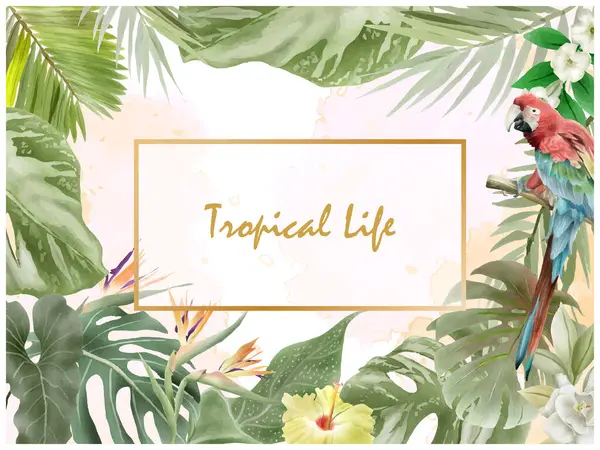 Latar Belakang Yang Indah Dengan Ilustrasi Tropis Bunga - Stok Vektor