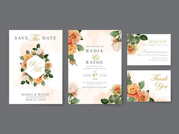 Elegant Floral Wedding Invitation Card Template — Stock Vector