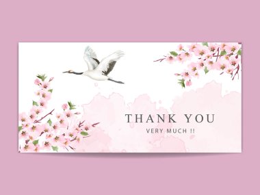 Güzel sakura suluboya düğün davetiyesi