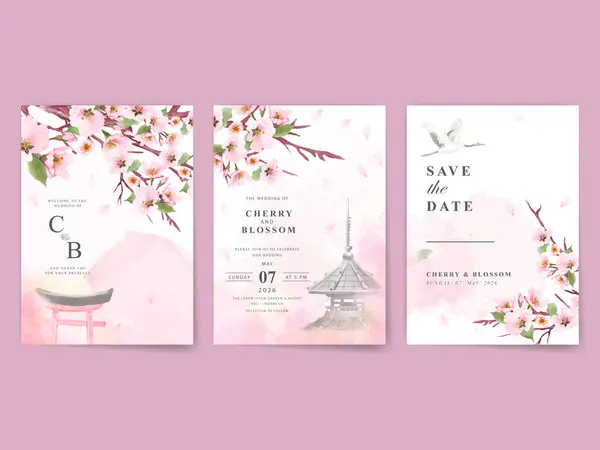 Güzel sakura suluboya düğün davetiyesi