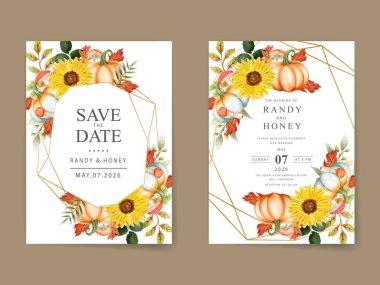 suluboya yapraklar ve balkabakları sonbahar sonbahar düğün davetiyesi