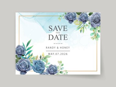 elegant blue flowers wedding invitation card