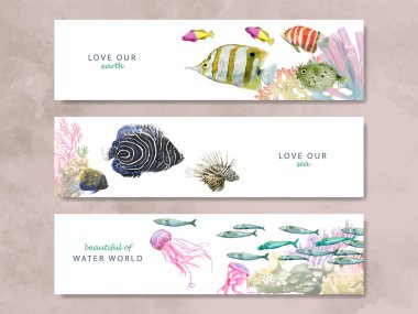 elle boyanmış suluboya deniz yaşamı arka planı