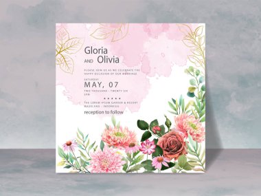 güzel çiçek düğün davetiye kartı