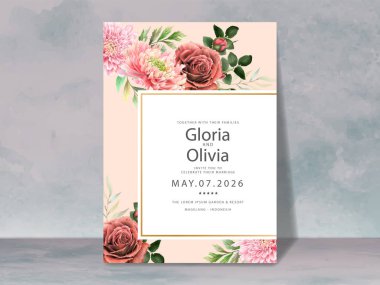 güzel çiçek düğün davetiye kartı