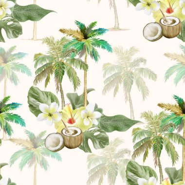 Güzel el çizilmiş tropik desensiz çiçek deseni