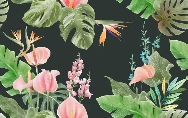 Güzel el çizilmiş tropik desensiz çiçek deseni