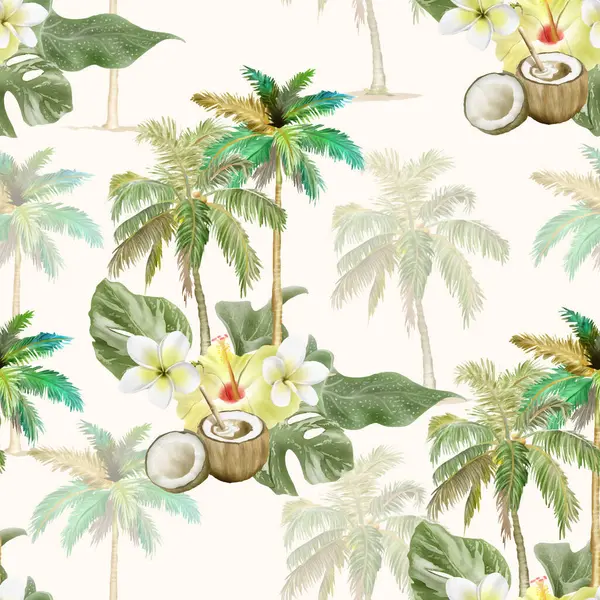 Güzel el çizilmiş tropik desensiz çiçek deseni