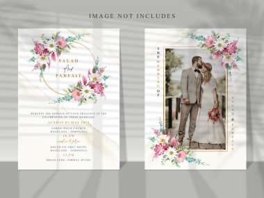 Renkli el çizilmiş çiçek düğün davetiyesi