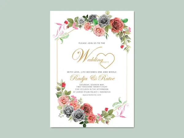 Zarif güller suluboya düğün davetiyesi seti