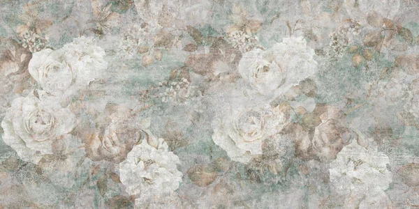 Zelené Květy Ročník Pozadí Umělecké Dílo Květinový Starožitný Vzor — Stock fotografie