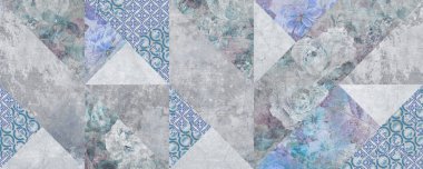 Eski mavi yama işi arka plan, sanat eserleri çiçekli, dikişsiz desen