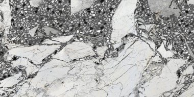 Gri mermer ve terrazzo dokusu, yer döşemesi için cilalanmış dijital fayans yüzeyi