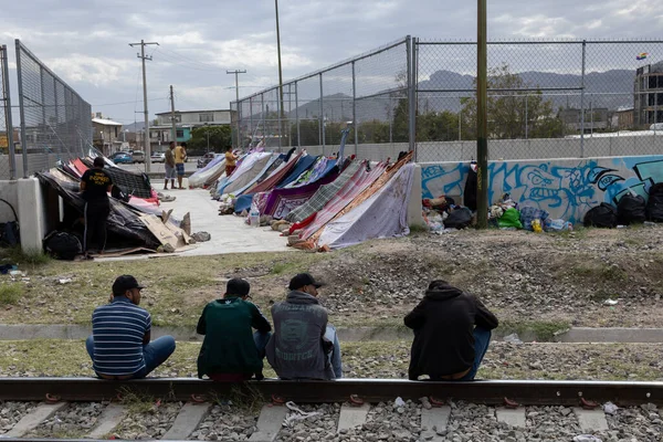 Juarez, Mexico 01-07-2022: Migrants from Venezuela set up a makeshift camp to wait for the end of title 42.