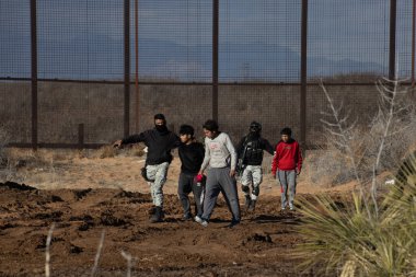 Juarez, Mexico, 07-01-2023: Agents from the National Institute of Migration monitor the Rio Grande to discourage migrants from crossing the border into the United States.