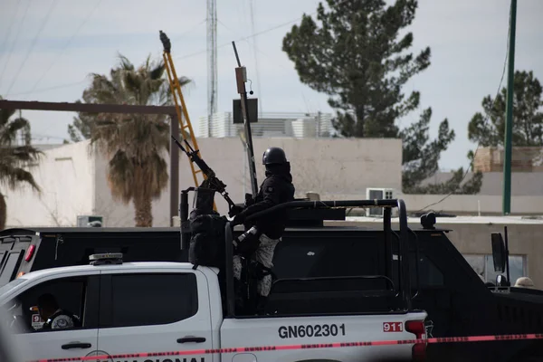 Juarez, Mexico, 01-01-2023 : National Guard and federal police guard the prison of Ciudad Jurez after 30 inmates escaped on the first day of the year.
