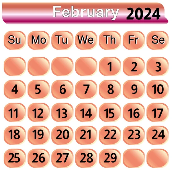 stock vector February month 2024 calendar in pink color Vector illustration. buttons for the calendar of February 2024