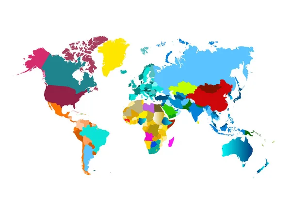 Mapa Colorido Mundo Isolado Sobre Fundo Branco Mundo Mapa Colorido — Vetor de Stock